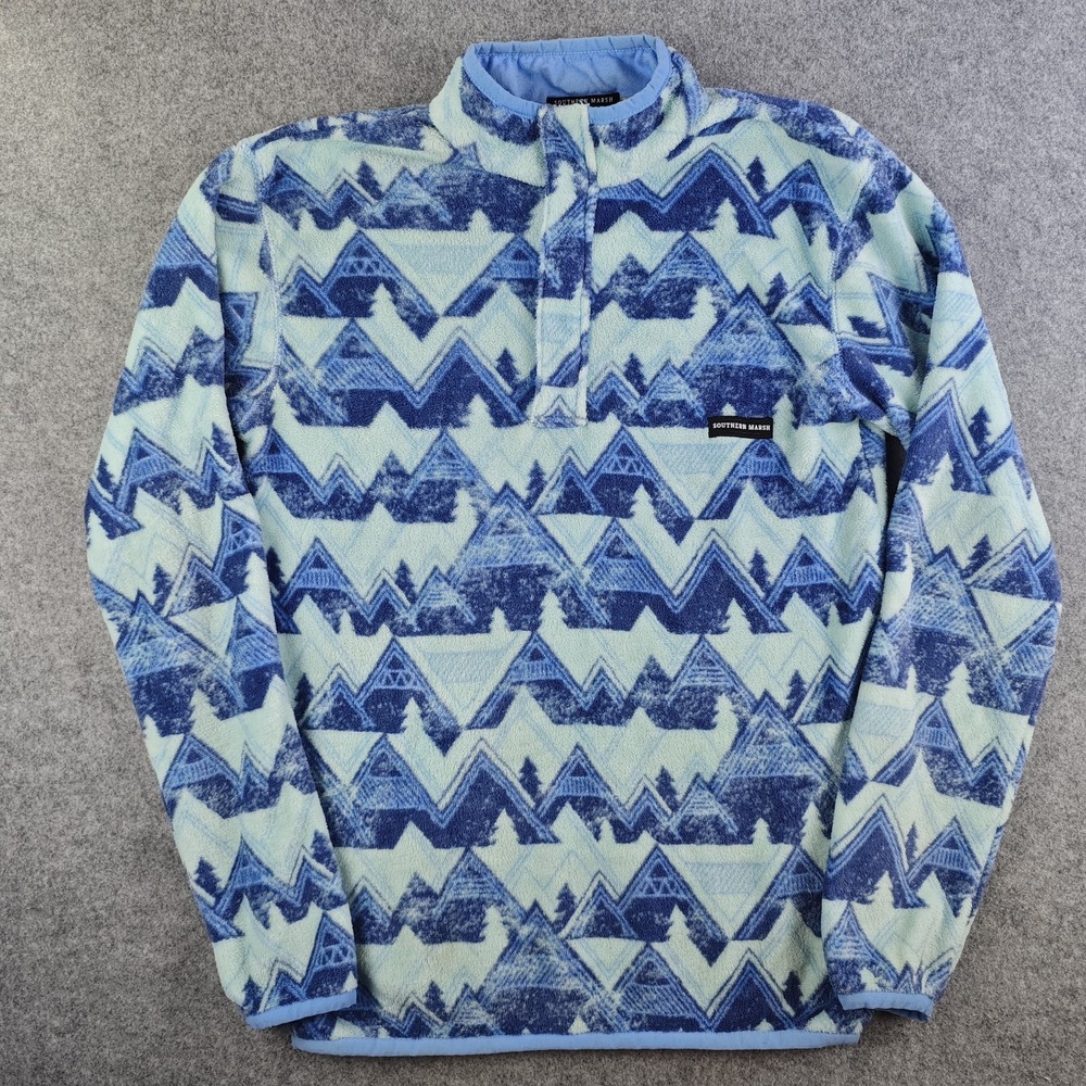 Southern Marsh Sherpa Pullover Adult Small Blue Mountain Print 1/4 Zip Fleece